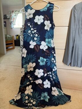 Navy Floral Maxi Dress with Teal & White Blooms
